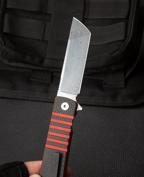 BESTECH TITAN Interlayer with Carbon Fiber and G10 Handle: 2.96" Damascus Blade BL05B