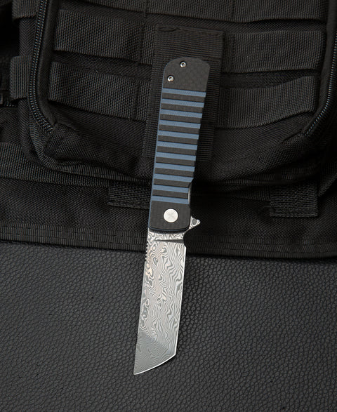 BESTECH TITAN Interlayer with Carbon Fiber and G10 Handle: 2.96" Damascus Blade BL05A