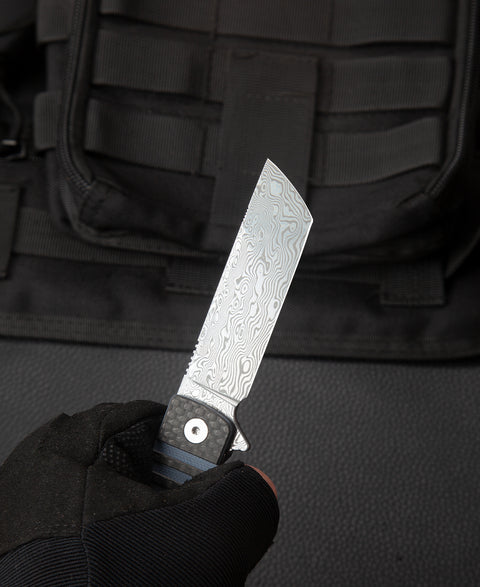 BESTECH TITAN Interlayer with Carbon Fiber and G10 Handle: 2.96" Damascus Blade BL05A