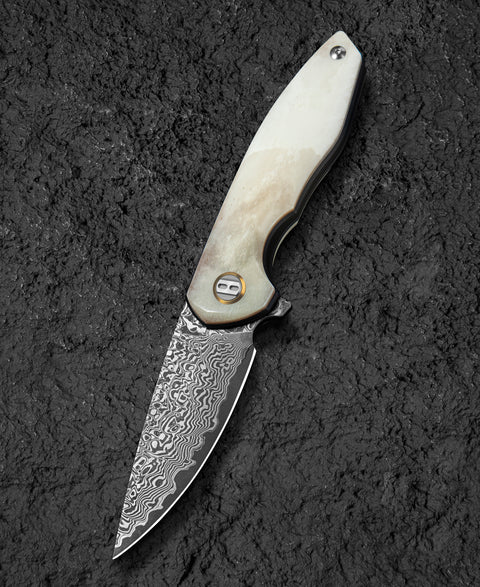 BESTECH BAMBI BL08A 3.11" Damascus Steel Blade Ox Bone Handle