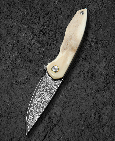 BESTECH BAMBI BL08A 3.11" Damascus Steel Blade Ox Bone Handle