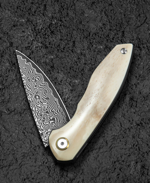 BESTECH BAMBI BL08A 3.11" Damascus Steel Blade Ox Bone Handle