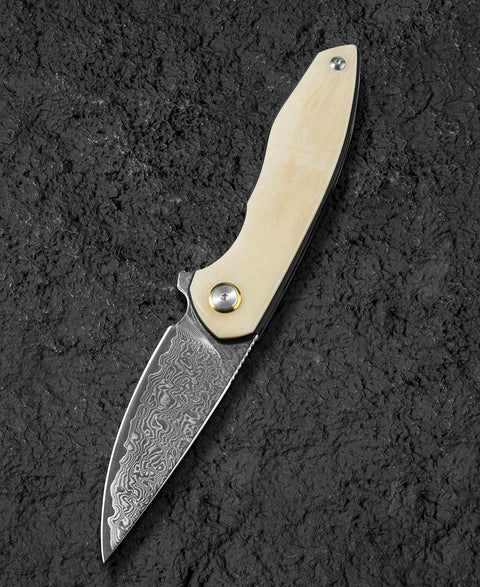 BESTECH BAMBI BL08B 3.11" Damascus Steel Blade Ox Bone Handle