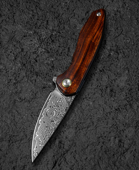 BESTECH BAMBI BL08D 3.11" Damascus Steel Blade Iron Wood Handle