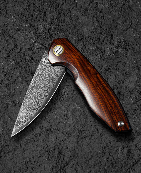 BESTECH BAMBI BL08D 3.11" Damascus Steel Blade Iron Wood Handle