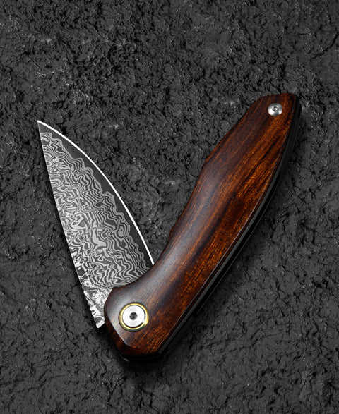 BESTECH BAMBI BL08D 3.11" Damascus Steel Blade Iron Wood Handle