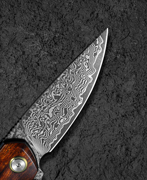 BESTECH BAMBI BL08D 3.11" Damascus Steel Blade Iron Wood Handle