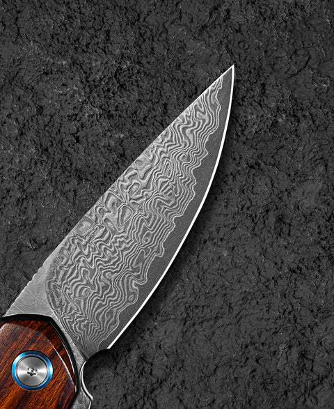 BESTECH BAMBI BL08E 3.11" Damascus Steel Blade Iron Wood Handle