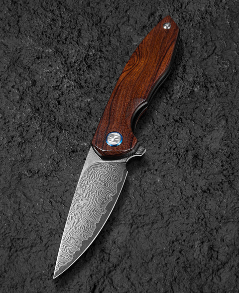 BESTECH BAMBI BL08E 3.11" Damascus Steel Blade Iron Wood Handle