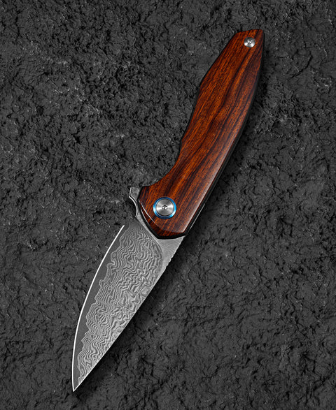 BESTECH BAMBI BL08E 3.11" Damascus Steel Blade Iron Wood Handle