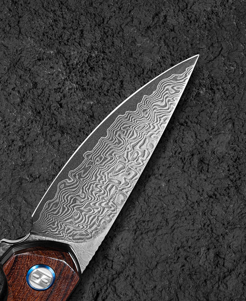 BESTECH BAMBI BL08E 3.11" Damascus Steel Blade Iron Wood Handle