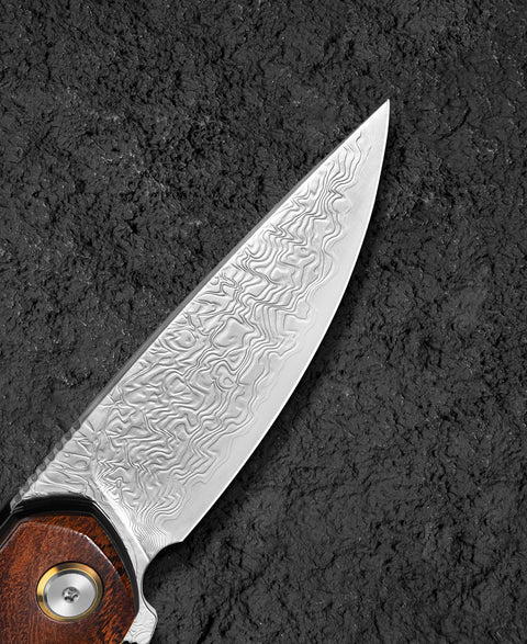 BESTECH BAMBI BL08F 3.11" Damascus Steel Blade Iron Wood Handle