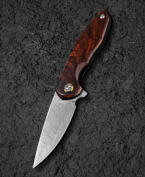 BESTECH BAMBI BL08F 3.11" Damascus Steel Blade Iron Wood Handle