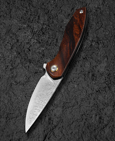 BESTECH BAMBI BL08F 3.11" Damascus Steel Blade Iron Wood Handle