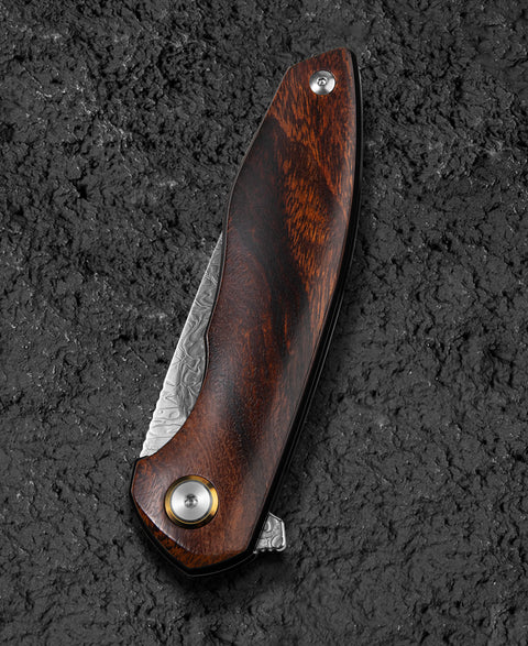 BESTECH BAMBI BL08F 3.11" Damascus Steel Blade Iron Wood Handle