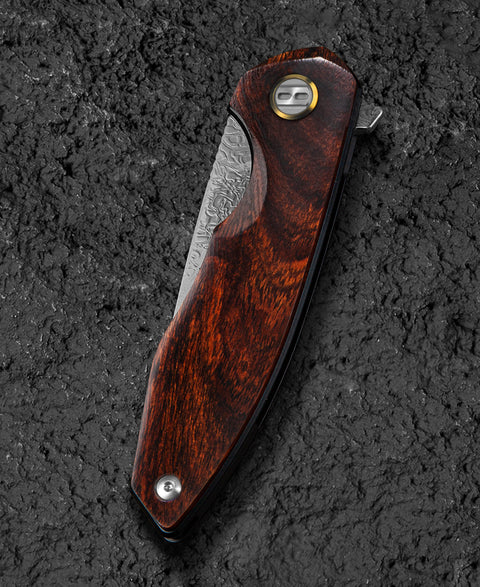 BESTECH BAMBI BL08F 3.11" Damascus Steel Blade Iron Wood Handle