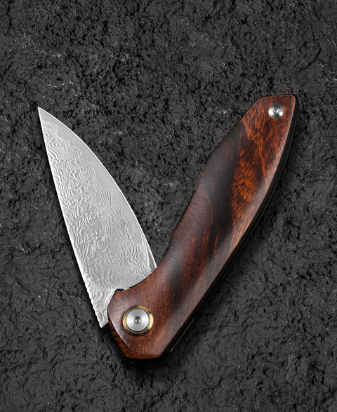 BESTECH BAMBI BL08F 3.11" Damascus Steel Blade Iron Wood Handle