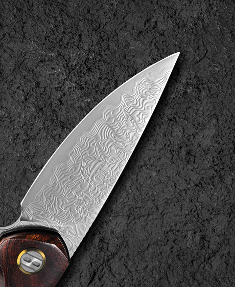 BESTECH BAMBI BL08F 3.11" Damascus Steel Blade Iron Wood Handle