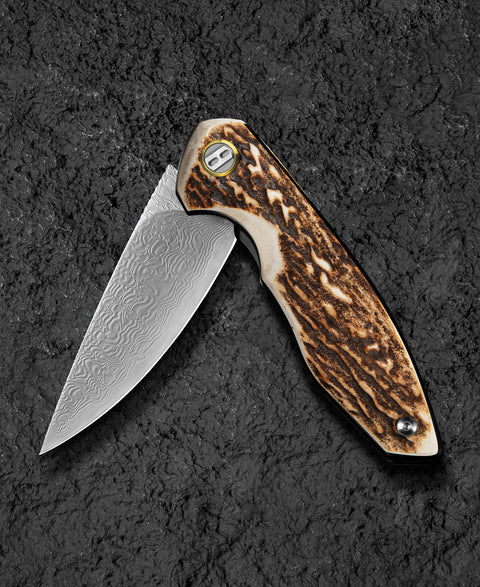 BESTECH BAMBI BL08H 3.11" Damascus Steel Blade Stag Horn Handle