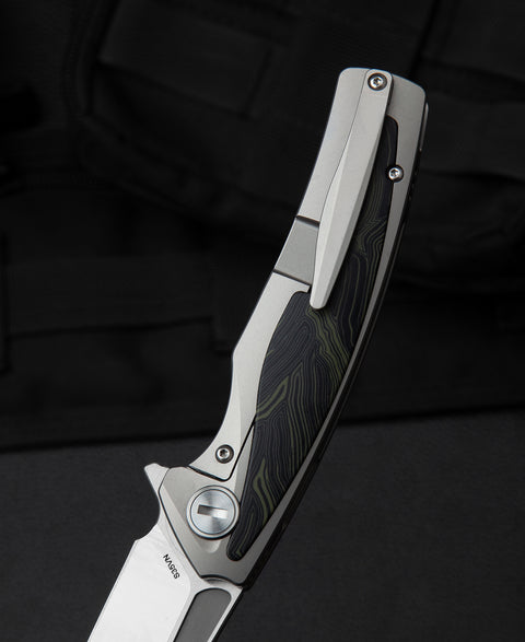 BESTECH PREDATOR BT1706F 3.54" CPM-S35VN Blade Titanium+Black Green G10 onlayed Handle