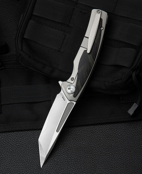 BESTECH PREDATOR BT1706F 3.54" CPM-S35VN Blade Titanium+Black Green G10 onlayed Handle