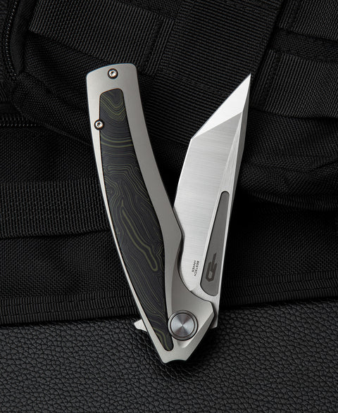 BESTECH PREDATOR BT1706F 3.54" CPM-S35VN Blade Titanium+Black Green G10 onlayed Handle