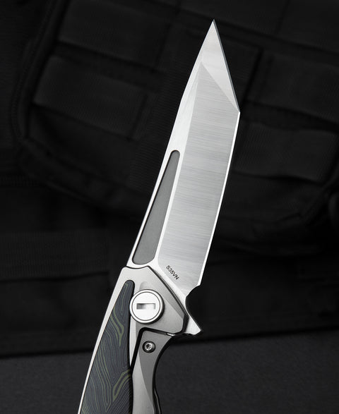 BESTECH PREDATOR BT1706F 3.54" CPM-S35VN Blade Titanium+Black Green G10 onlayed Handle
