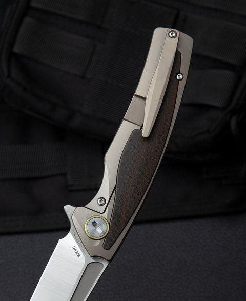 BESTECH PREDATOR BT1706G 3.54" CPM-S35VN Blade Titanium+Orange Carbon fiber onlayed Handle