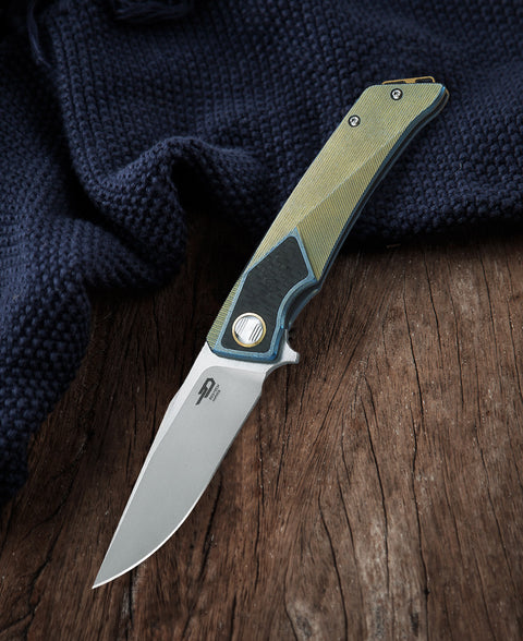BESTECH SKY HAWK BT1804B Titanium+Carbon Fiber inlayed Handle: 3.58" CPM-S35VN Blade