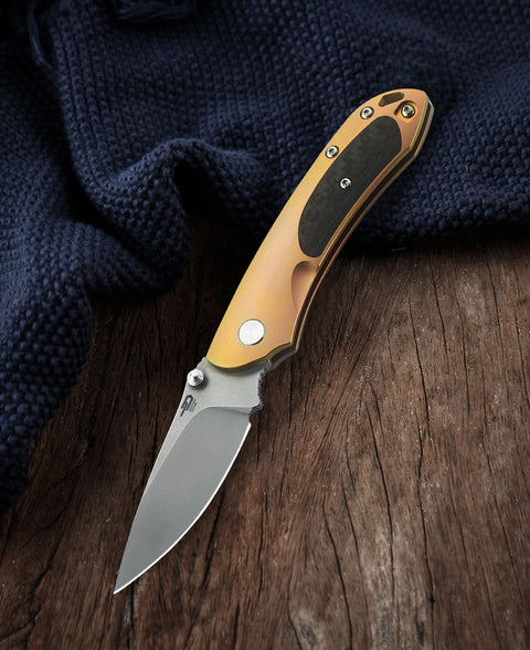 BESTECH JUNZI BT1809B Titanium+Carbon Fiber inlayed Handle: 2.76" CPM-S35VN Blade