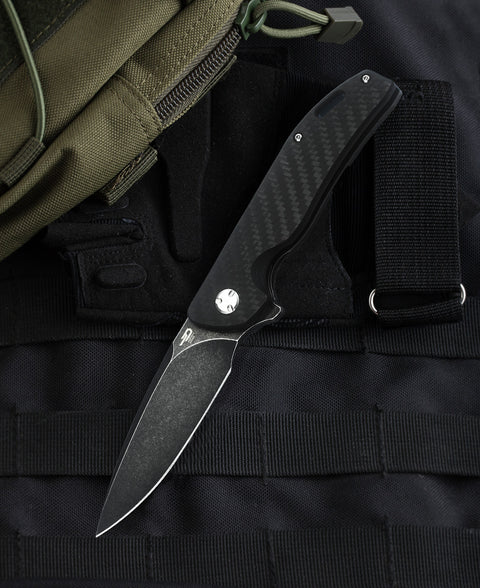 BESTECH BISON BT1904A-2 Titanium and Carbon Fiber Handle: 3.54" D2 Blade