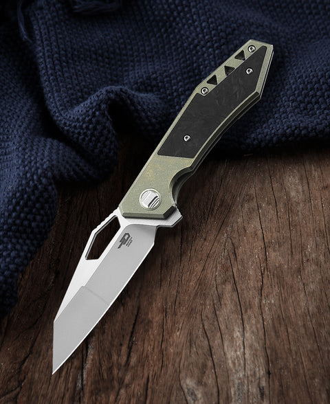BESTECH FRACTAL BT1907B Titanium+Carbon Fiber Inlay Handle: 3.46" S35VN Blade