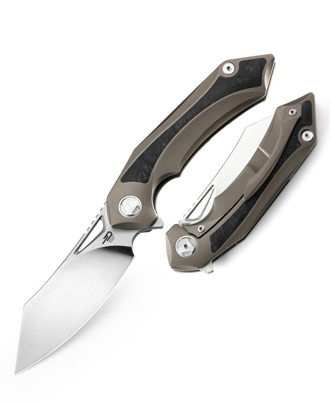 BESTECH KASTA BT1909C Titanium and Marble Carbon Fiber Inlay Handle: 3.46" M390 Blade