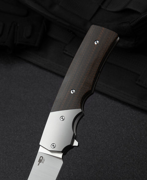 BESTECH SPANISH TIP RAZOR BT2101A Titanium+Black Orange Carbon Fiber Handle: 3.79" M390 Blade