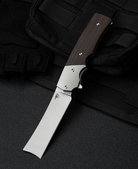 BESTECH SPANISH TIP RAZOR BT2101A Titanium+Black Orange Carbon Fiber Handle: 3.79" M390 Blade