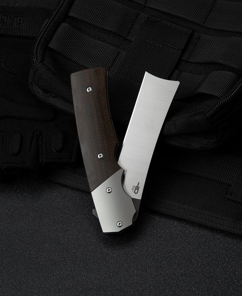 BESTECH SPANISH TIP RAZOR BT2101A Titanium+Black Orange Carbon Fiber Handle: 3.79" M390 Blade