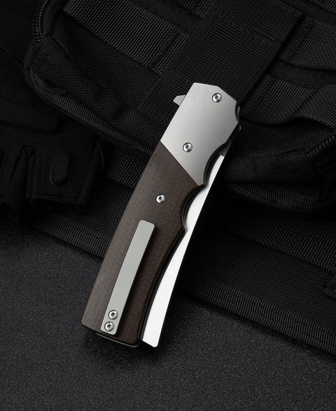 BESTECH SPANISH TIP RAZOR BT2101A Titanium+Black Orange Carbon Fiber Handle: 3.79" M390 Blade