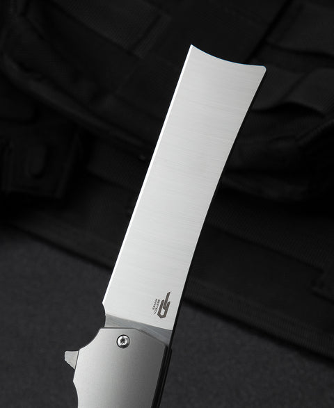 BESTECH SPANISH TIP RAZOR BT2101A Titanium+Black Orange Carbon Fiber Handle: 3.79" M390 Blade