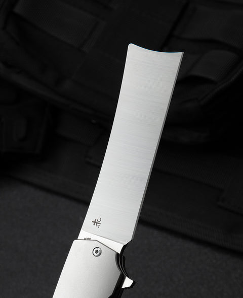 BESTECH SPANISH TIP RAZOR BT2101A Titanium+Black Orange Carbon Fiber Handle: 3.79" M390 Blade