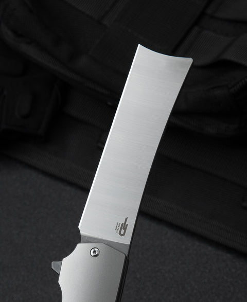 BESTECH SPANISH TIP RAZOR BT2101B Titanium+Natural Canvas Micarta Handle: 3.79" M390 Blade