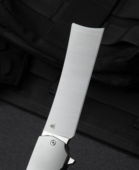 BESTECH SPANISH TIP RAZOR BT2101B Titanium+Natural Canvas Micarta Handle: 3.79" M390 Blade