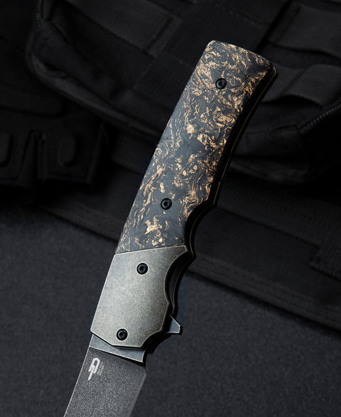 BESTECH SPANISH TIP RAZOR BT2101C Titanium+Carbon Fiber With Copper Foil Handle: 3.79" M390 Blade