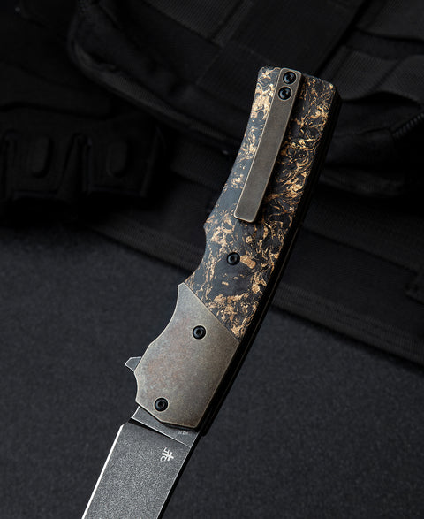BESTECH SPANISH TIP RAZOR BT2101C Titanium+Carbon Fiber With Copper Foil Handle: 3.79" M390 Blade