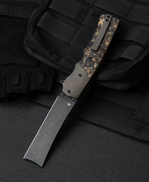 BESTECH SPANISH TIP RAZOR BT2101C Titanium+Carbon Fiber With Copper Foil Handle: 3.79" M390 Blade