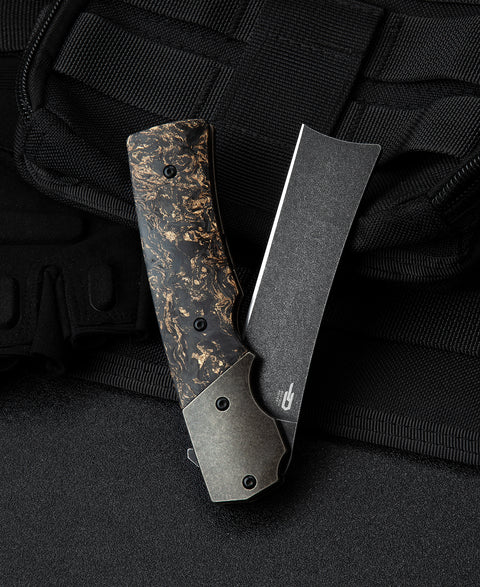 BESTECH SPANISH TIP RAZOR BT2101C Titanium+Carbon Fiber With Copper Foil Handle: 3.79" M390 Blade