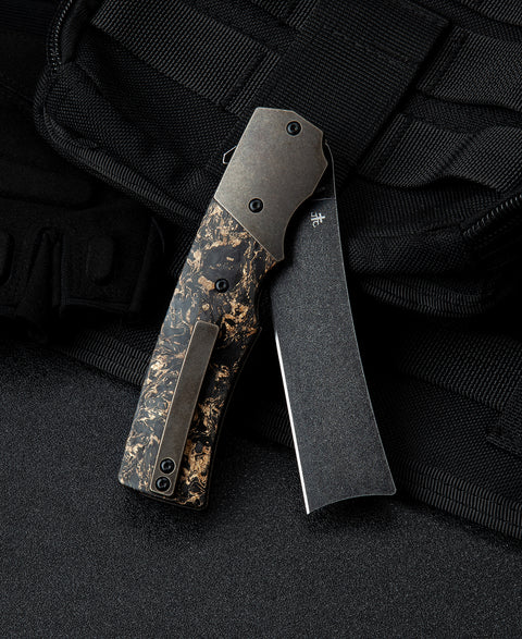 BESTECH SPANISH TIP RAZOR BT2101C Titanium+Carbon Fiber With Copper Foil Handle: 3.79" M390 Blade