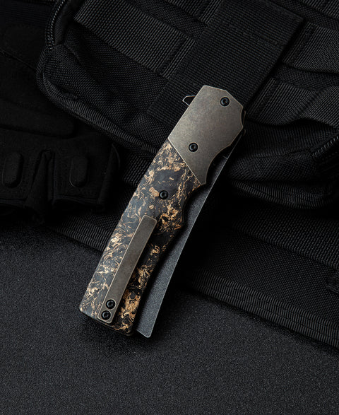 BESTECH SPANISH TIP RAZOR BT2101C Titanium+Carbon Fiber With Copper Foil Handle: 3.79" M390 Blade