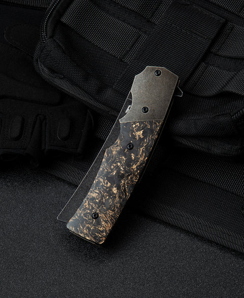 BESTECH SPANISH TIP RAZOR BT2101C Titanium+Carbon Fiber With Copper Foil Handle: 3.79" M390 Blade