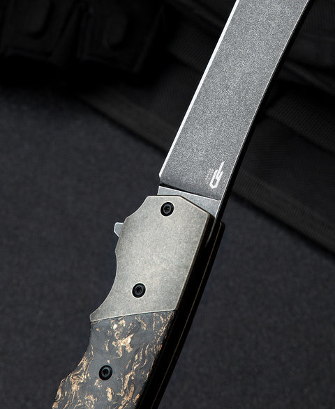 BESTECH SPANISH TIP RAZOR BT2101C Titanium+Carbon Fiber With Copper Foil Handle: 3.79" M390 Blade