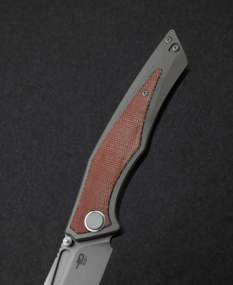 BESTECH TOGATTA BT2102A Titanium+Natural Canvas Micarta Inlay Handle: 3.74" M390 Blade